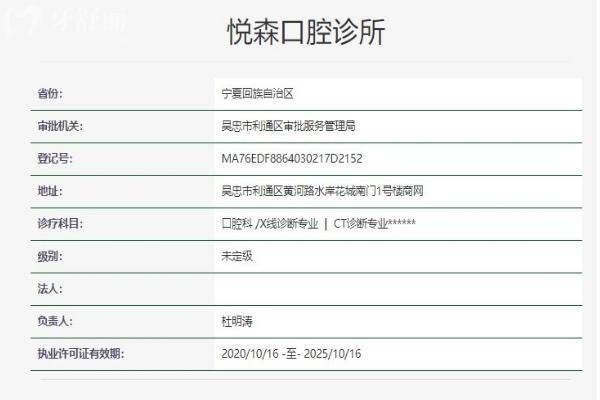  宁夏吴忠悦森口腔诊所资质