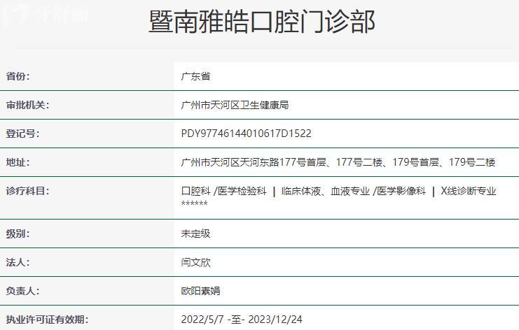 广州暨南雅皓口腔医院资质