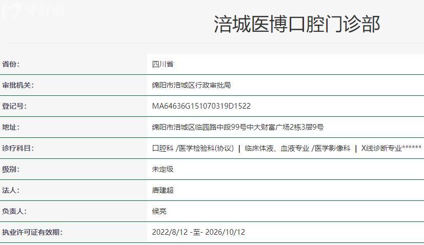 绵阳医博口腔医院卫健委资料