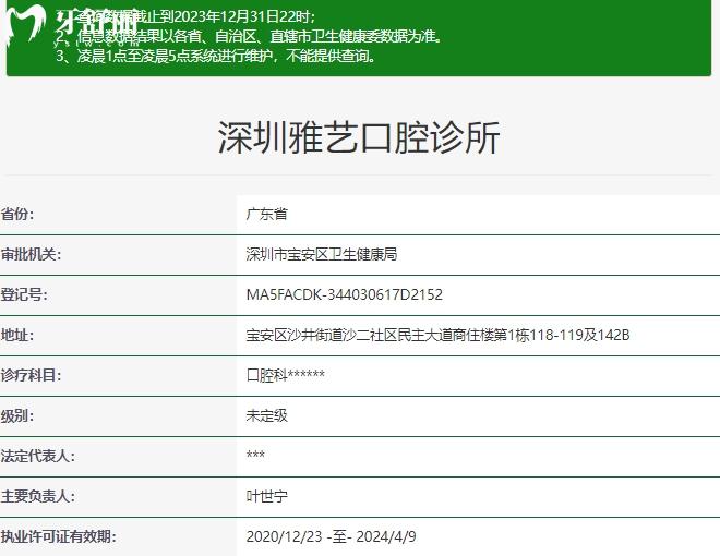深圳雅艺口腔诊所资质