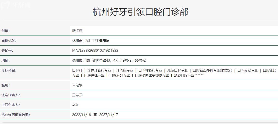 杭州好牙口腔门诊卫健委资料