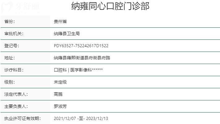 毕节纳雍县同心口腔资质