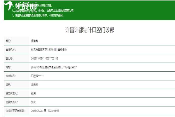 许昌许都钻叶口腔门诊部资质信息