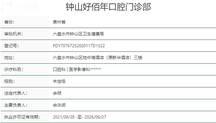 六盘水好佰年口腔医院资质