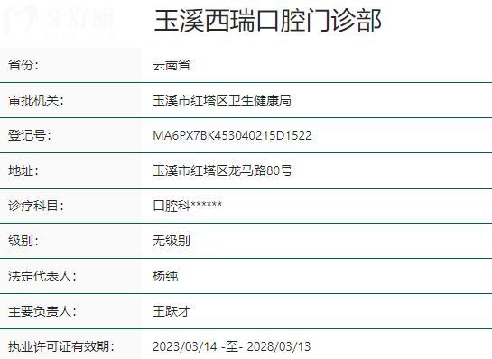 玉溪西瑞口腔门诊部资质