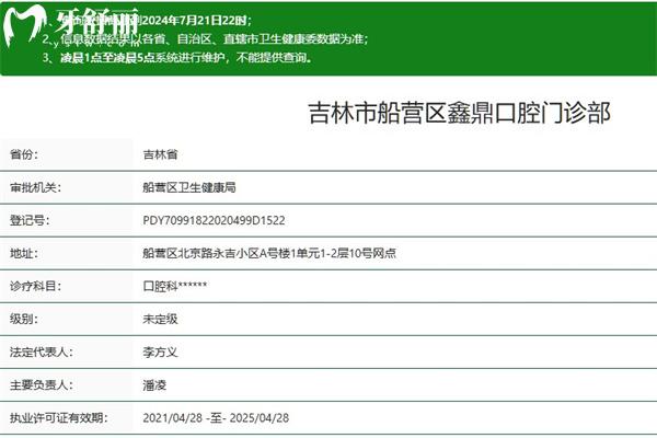 吉林市鑫鼎口腔门诊部正规资质查询