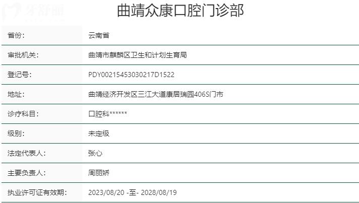 曲靖众康口腔门诊部资质