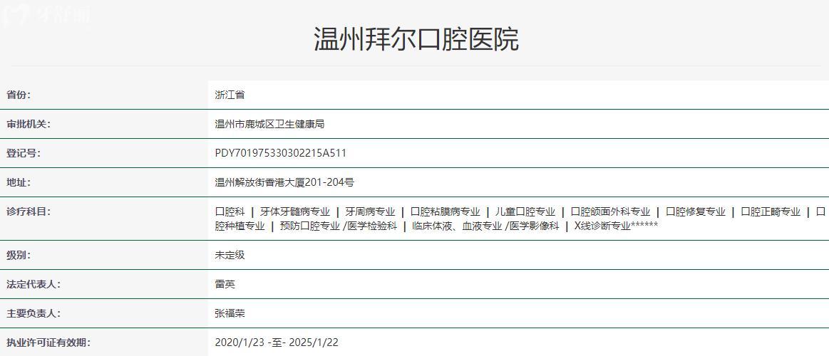 温州拜尔口腔医院卫健委资质