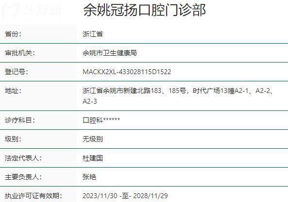 余姚冠扬口腔医院资质