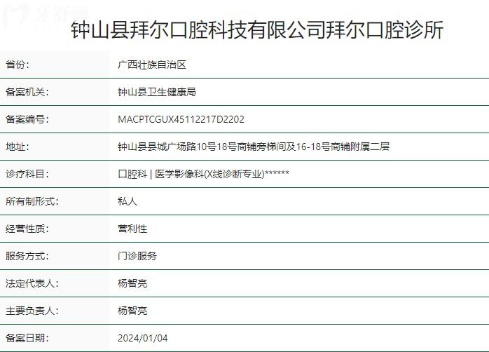 贺州钟山县拜尔口腔诊所卫健委资质
