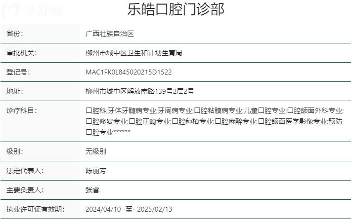 柳州乐皓口腔医院资质