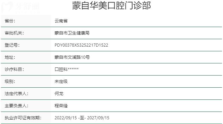 云南蒙自华美口腔连锁资质