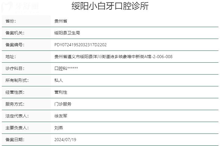 绥阳小白牙口腔诊所资质