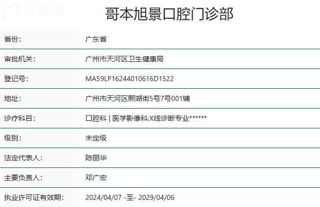 广州哥本旭景口腔门诊部资质