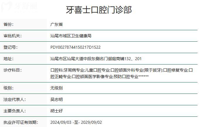 汕尾牙喜士口腔门诊部资质