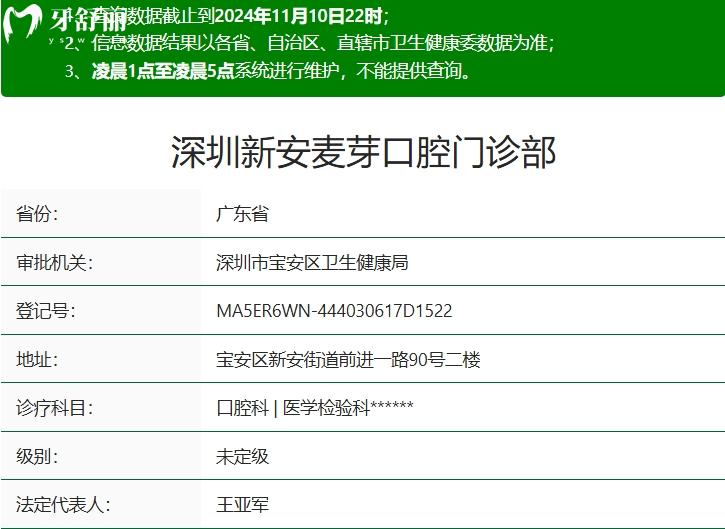 深圳新安麦芽口腔门诊部资质