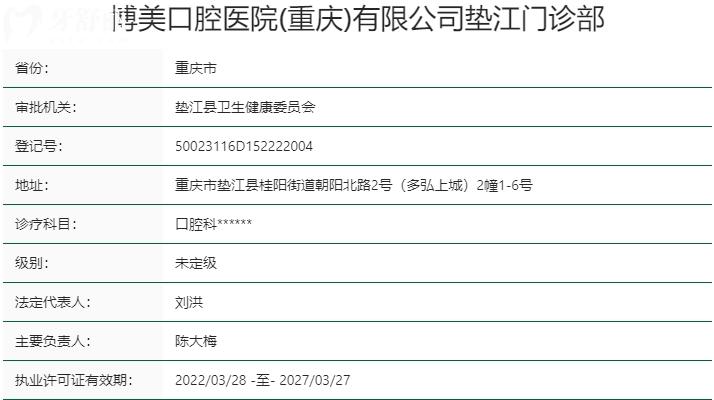 重庆博美口腔医院有限公司垫江门诊部资质