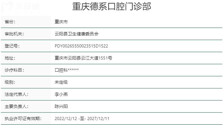重庆德系口腔门诊部资质