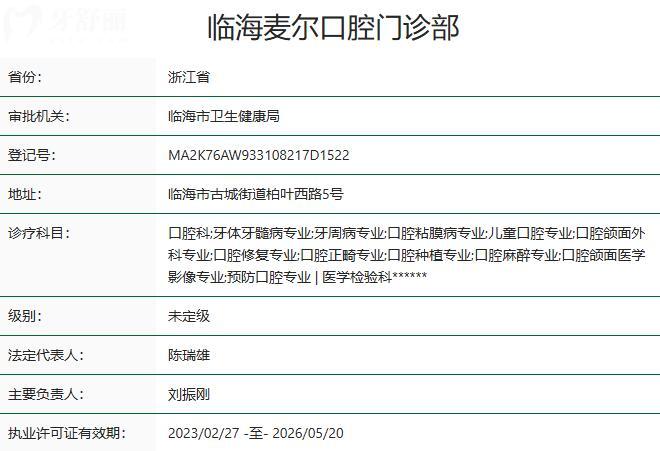 临海麦尔口腔怎么样?从资质