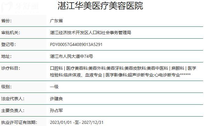 湛江华美医疗美容医院口腔科资质