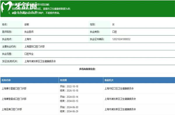 上海摩尔口腔赵敏医生执业资质怎么样