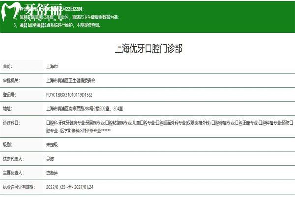 上海中喜优牙口腔门诊部卫健委资质查询