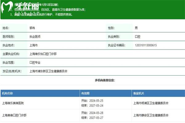 郭伟口腔医生执业资质查询
