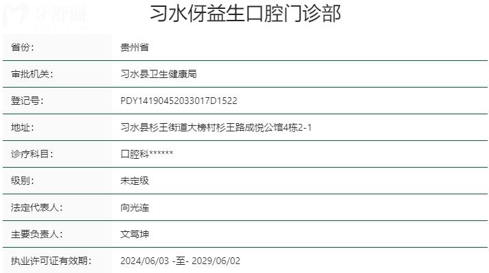 遵义习水伢益生口腔门诊部资质